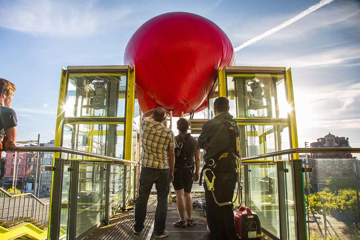 Installing RedBall in Antwerp at sunrise with the team.